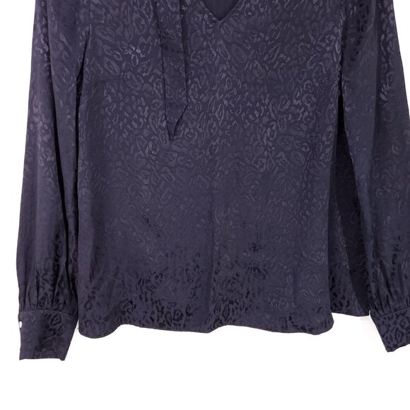 Ted Baker Satin Blouse Size 2 Dark Leopard Long Sleeve Jacquard Top Choker Neck - Picture 8 of 13